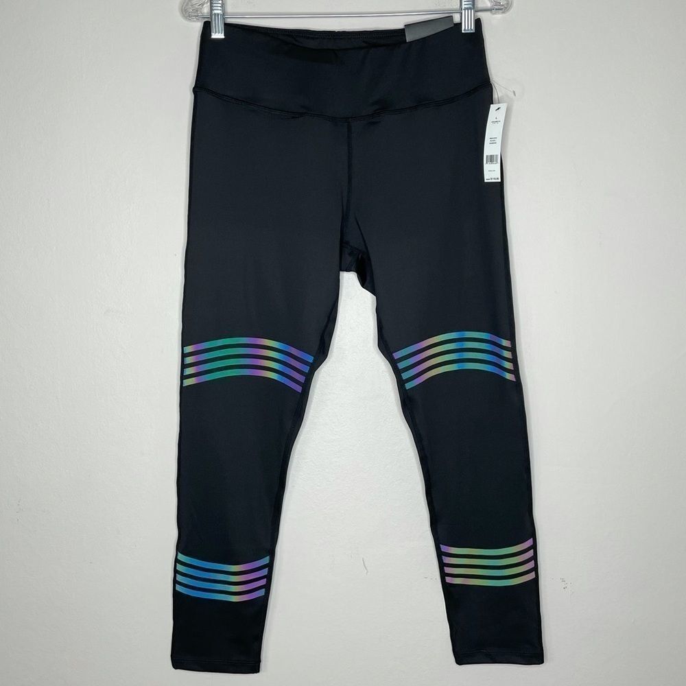 BCBGMaxAriza Black Rainbow-Accent Active Workout Gym Running Leggings NEW NWT